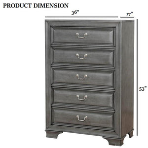 English Elm Transitional Elegant Five-Drawer Chest with Antique Hardware and Deep Storage for Clutter-Free Bedroom Gray 40 L x 21 W x 58 H B2741P380213