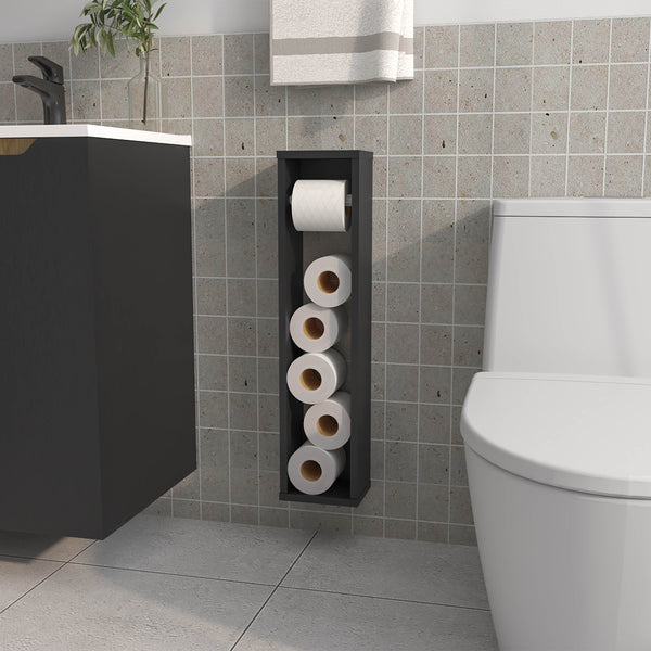 English Elm Supai Compact Vertical Toilet Paper Stand in Melamine for Small Bathrooms — Slim Freestanding Storage Black 29.1 L x 7.1 W x 3.1 H B128P237159