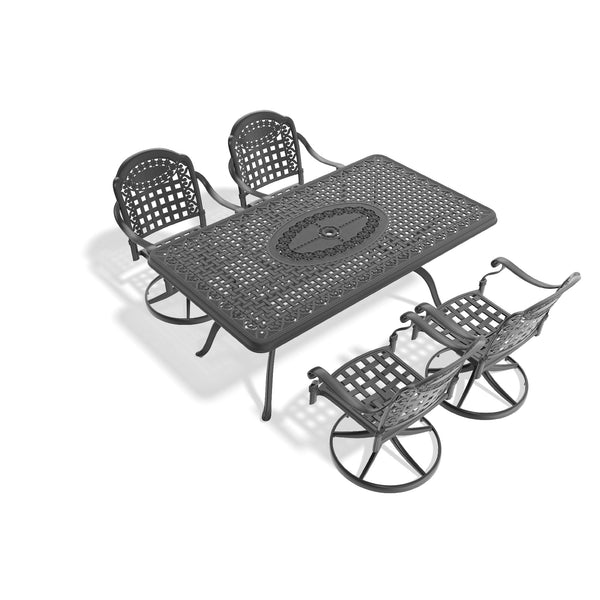 English Elm 5-Piece All-Weather Cast Aluminum Dining Set With 4 Cushioned Swivel Chairs & Umbrella Table W1710S00355
