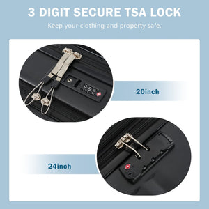 English Elm Front Access Hardside 3 Piece Travel Set with Usb Port Spinner Wheels and Tsa Lock Black N732P326130B