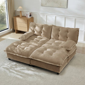 English Elm 77" Chenille Modular Cloud Sofa Plush Deep Seat Sectional with Ottomans for Living Room Light Coffee W714S01693