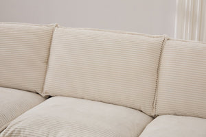 English Elm Sectional Cloud Sofa Modular Deep Seat Corduroy Upholstered Living Room Couch with Storage Beige W395S00129