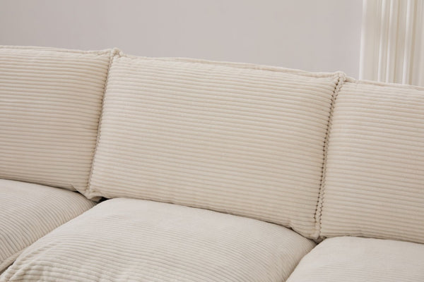English Elm Sectional Cloud Sofa Modular Deep Seat Corduroy Upholstered Living Room Couch with Storage Beige W395S00129