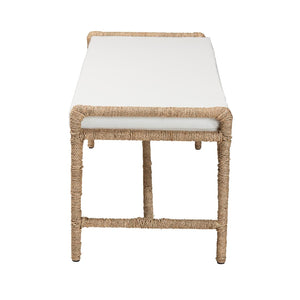 English Elm Modern Rattan Woven Bench with Geometric Artisan Detail for Bohemian Living Spaces B2750P467705