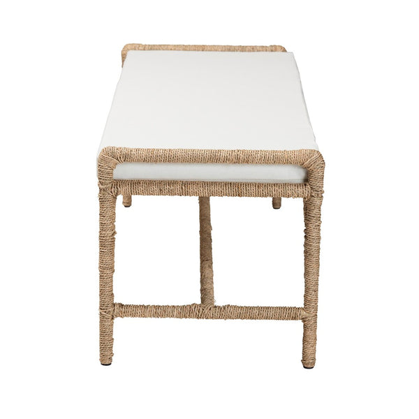 English Elm Modern Rattan Woven Bench with Geometric Artisan Detail for Bohemian Living Spaces B2750P467705