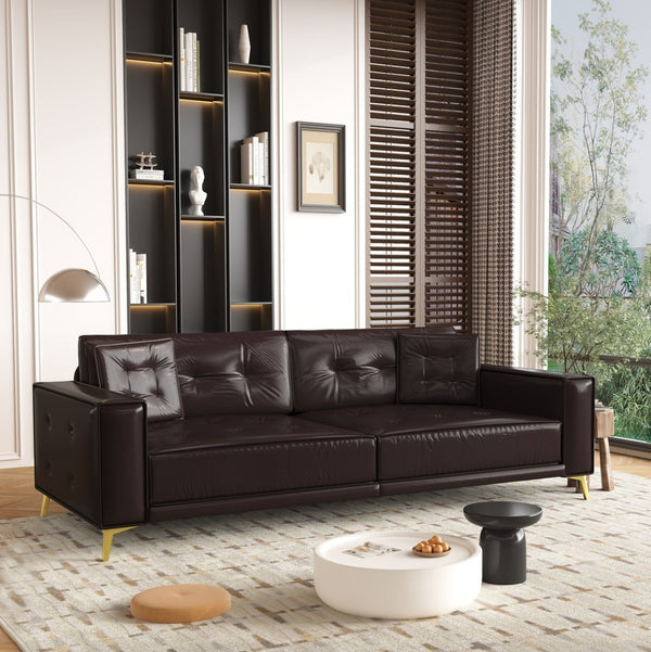 English Elm 92.1"king Faux Leather Convertible Sleeper Sofa Tufted 4 Seat Pull Out Living Room Couch Dark Brown W1885S00409
