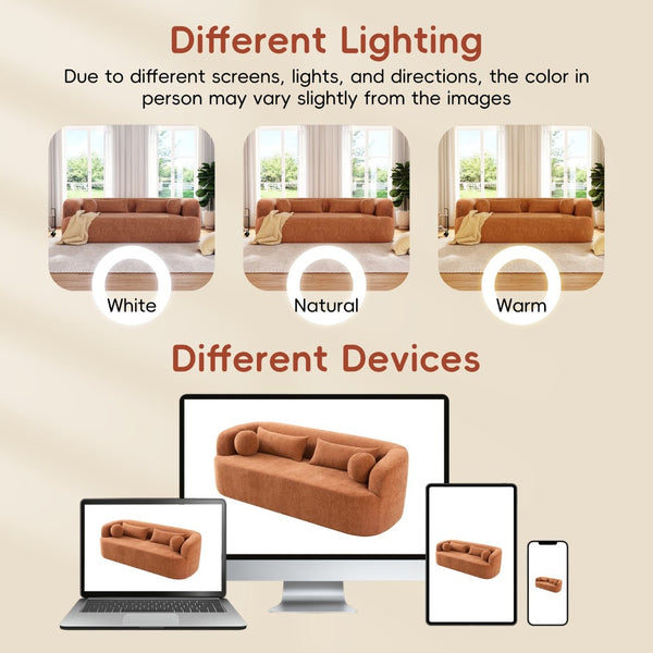 English Elm [new]86" Chenille Cloud Sofa Curved Legless 3-seater with Pocket Springs for Living Room Orange N723P404465G