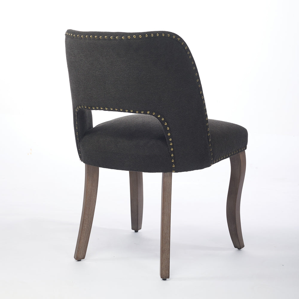 English Elm Wooden Modern Fabric Dining Chairs Set of 2 with Hollow-Out Back, Copper Nail Detail, Curved Legs Black W1143P372911