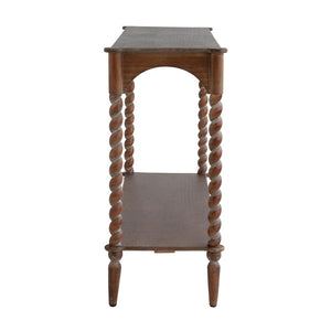English Elm 47x22x18.5" Rustic Wood Coffee Table with Spiral Turned Legs and Open Storage Shelf W2078P460473