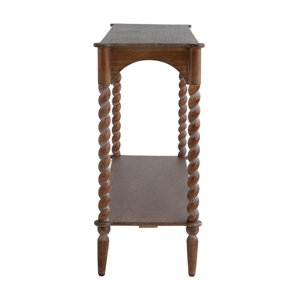 English Elm 47x22x18.5" Rustic Wood Coffee Table with Spiral Turned Legs and Open Storage Shelf W2078P460473