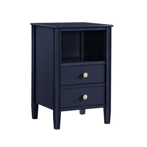 English Elm Winston 2-Drawer Storage Nightstand with Brushed Gold Knobs, Open Shelf, Fluted Legs, No Assembly Dark Blue B050P376957