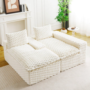 English Elm White Turtle Velvet Convertible Sofa: Chic Twin-Seat Design With Right Chaise For Ultimate Comfort W3371S00036-GIGA