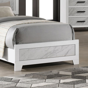 English Elm Contemporary White Twin Bed With Faux Marble Headboard - Stylish Rubberwood Frame Furniture Set B2741S00713