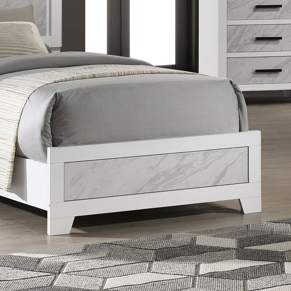 English Elm Contemporary White Twin Bed With Faux Marble Headboard - Stylish Rubberwood Frame Furniture Set B2741S00713