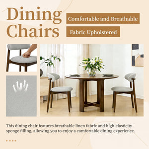 English Elm Wooden Upholstered Dining Chairs Set of 2 Linen Fabric Curved Back Farmhouse Style Gray W3204P456999