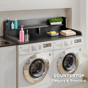 English Elm 2-Tier Washer and Dryer Countertop 54" x 27.5" Laundry Topper with 2.75" Guard – Durable Folding Station Black W3101P352112