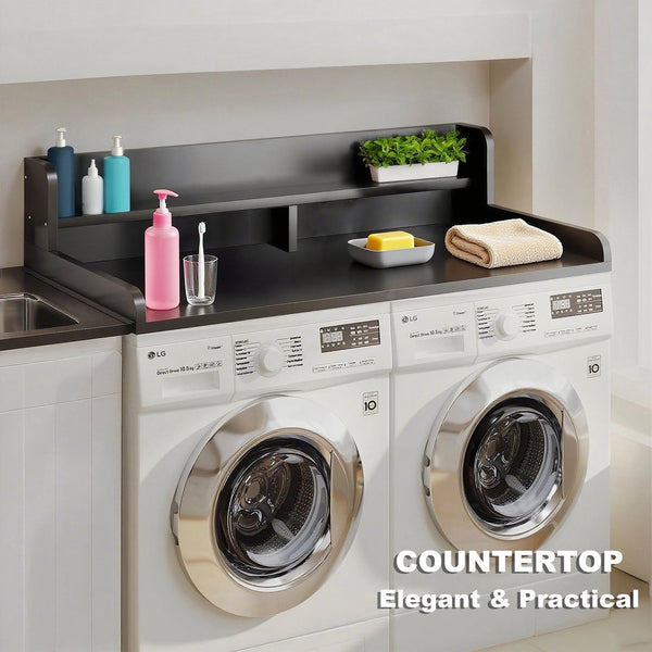 English Elm 2-Tier Washer and Dryer Countertop 54" x 27.5" Laundry Topper with 2.75" Guard – Durable Folding Station Black W3101P352112