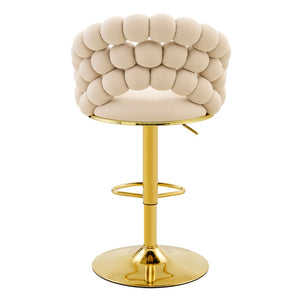 English Elm Set of 2 Velvet Barstools Sculptural Bubble Back Gold Legs Adjustable Kitchen Seating W3875P370839