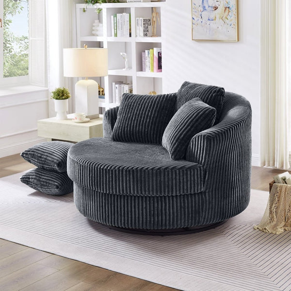 English Elm 360° 360 Swivel Round Lounge Chair Corduroy Upholstered Sculptural Seat with Removable Pillows Gray W3705S00039