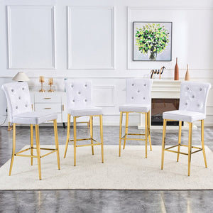 English Elm A Set of 2 Glam Faux Alligator Pvc Barstools with Crystal Buckle Detail White W1512P491589