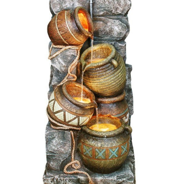 English Elm 43" Polyresin Indoor/Outdoor Water Fountain with Multicolor Potter Pitchers & 4 LED Lights, Textured Finish B072116412