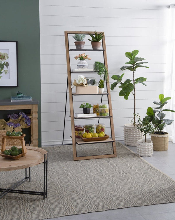 English Elm 24.8x26.4x72.4" Five Tier Fir Wood Ladder Bookshelf Farmhouse Iron Hardware Display W2078P499743