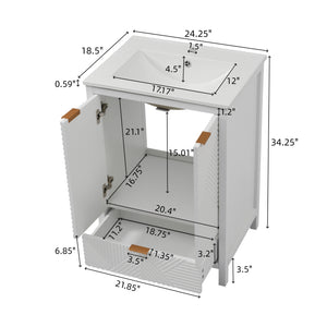 English Elm Christopher Knight Home® - 24 24-Inch Bathroom Vanity with Ceramic Sink, Textured Panels, Soft-Close Drawer & Large Storage White N817P339017K