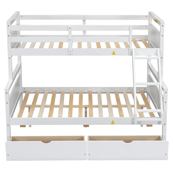 English Elm Twin Twin-over-Full Bunk Bed with Attached Ladder, Built-In Underbed Storage Drawers & Guardrail Safety Designed for Space-Saving Kids' Rooms White SM000119AAK-1