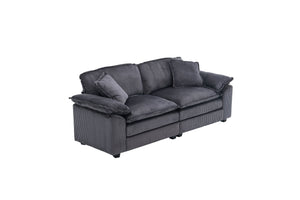 English Elm Corduroy Plush 2-Seat Sofa with 2 Back Cushions, Toss Pillows & Ottomans — Deep Seat Comfort Grey W2363S00064