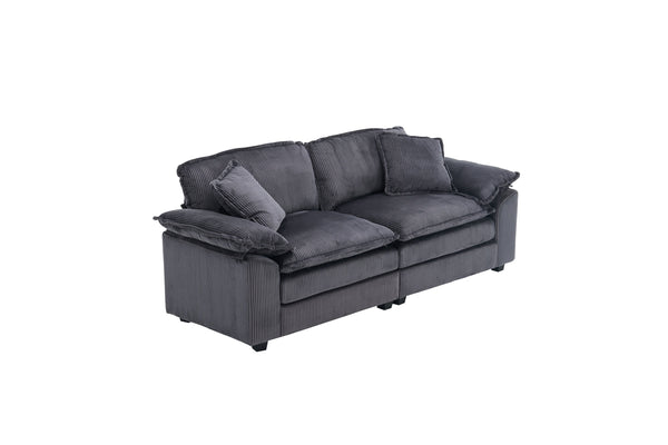 English Elm Corduroy Plush 2-Seat Sofa with 2 Back Cushions, Toss Pillows & Ottomans — Deep Seat Comfort Grey W2363S00064