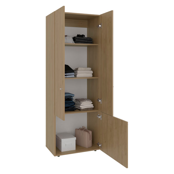 English Elm Home 3 Door Closet System Oak — Compact Freestanding Bedroom Storage with Shelves & Hanging Rod, Durable Engineered Wood B200P362058
