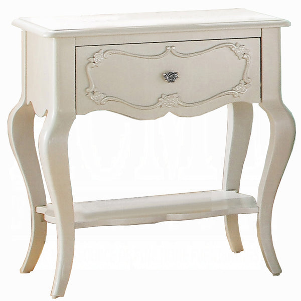 English Elm Traditional Nightstand with Floral Decals and Rope Moldings, Crown Molding Accent, Charming Princess Appeal Antique White 20.5 L x 27.5 W x 16.5 H B2741P323093