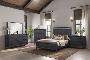 English Elm Queen Open Panel Bed in Peppercorn Black Finish with Elm Veneer, Solid Wood Frame & Channel Headboard B2699S00044