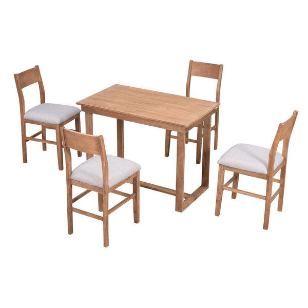 English Elm TOPMAX 82-inch Farmhouse Extendable Dining Set with Two 11" Removable Leaves, Upholstered Seats and Bench Brown N717S000230D