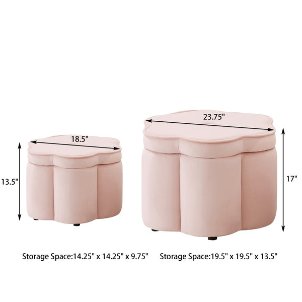 English Elm Set of 2 Flower Petal Velvet Storage Ottomans Sculptural Nesting Seating for Living Room Pink W2186P440353