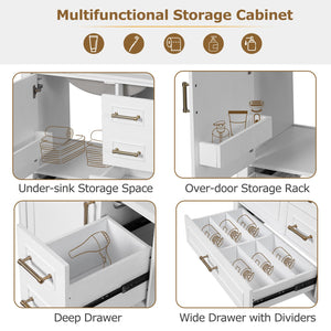 English Elm 30" Elegant Bathroom Vanity with Ceramic Sink, Soft-Close Door & 3 Drawers, Gold Handles, Durable Finish White N729P184479K