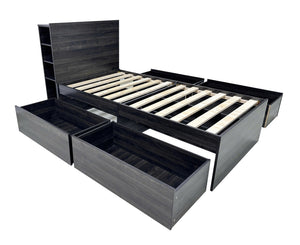 English Elm Robin Twin Storage Bed with Nightstand in Dark Gray — 4 Deep Drawers, Slatted Platform, Adjustable Headboard Shelving, Durable Build B040S00133