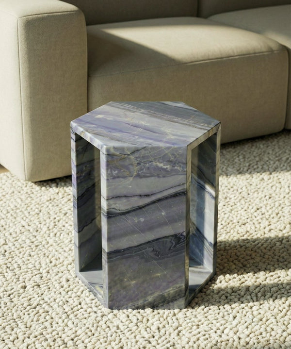 English Elm Genuine Solid Marble Hexagonal Pedestal End Table Polished Stone for Modern Living Blue+Multi W1696P407997