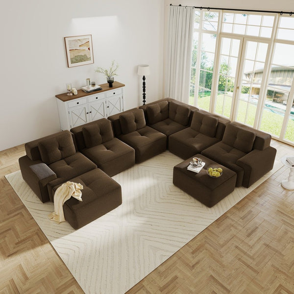 English Elm Modular Corduroy Sectional Sofa 6 Seat V Shaped Corner Couch with Ottomans Living Room Brown W714S01578