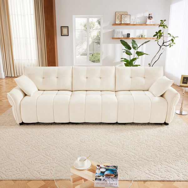 English Elm 3-Seater Sofa With 2 Pillows - Elegant Beige Chenille Upholstery, Solid Wood Frame, Modern Comfort W714S01136