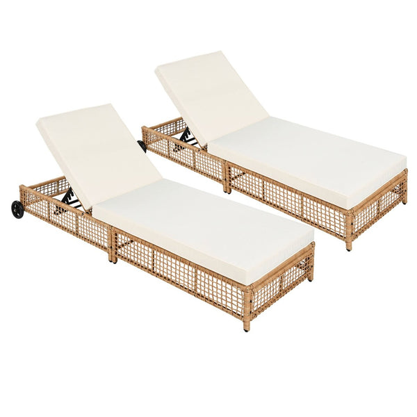 English Elm Trexm Outdoor Pe Rattan Chaise with Adjustable Backrest Cushion and Wheels for Poolside N715P207900A