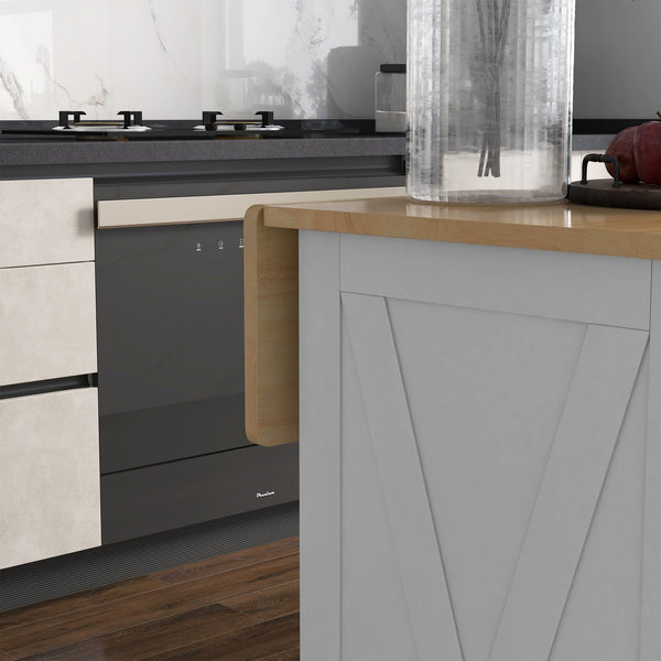 English Elm HOMCOM Mobile Kitchen Island with Drop Leaf Breakfast Bar, Rubberwood Top, Locking Casters & Storage White W2225P217403