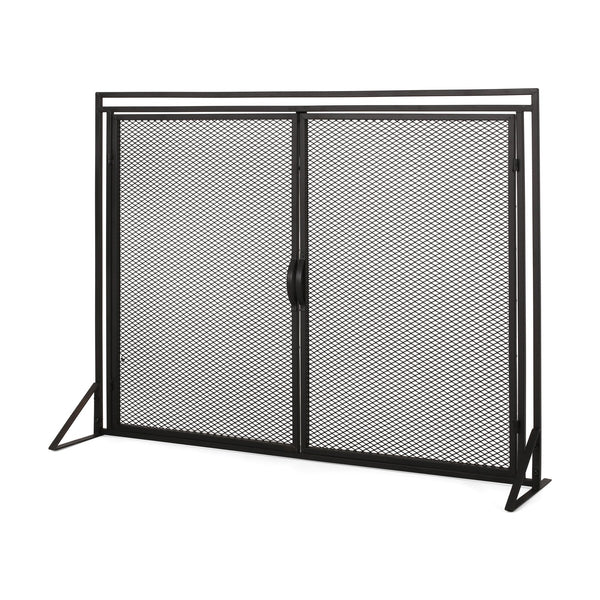 English Elm Christopher Knight Home® - FIREPLACE Samantha Iron Screen with Matte Finish, Handcrafted Mesh Guard, Dual Doors & Sleek Frame Black 67721.00