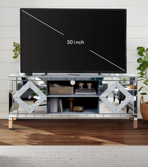 English Elm 47 Inch Mirror Tv Media Console - Stylish Dual Door Design With Elegant Diamond Glass, Ideal For 50-Inch Tvs W1445P299046