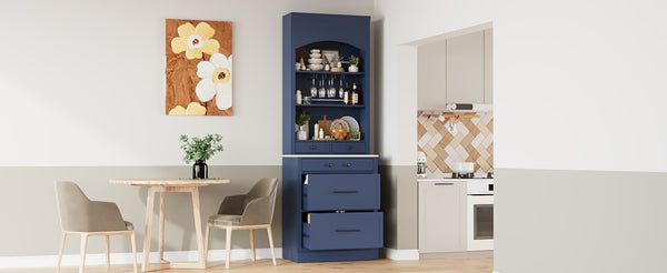 English Elm Modern Tall Kitchen Pantry Set of Two with Faux Marble Top and Glass Holders Blue SP000175AAC
