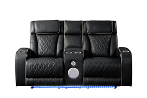 English Elm Fortuner Modern Upholstery Recliner Loveseat With Massage, Led Lights & Bluetooth - Black Comfort G150109100