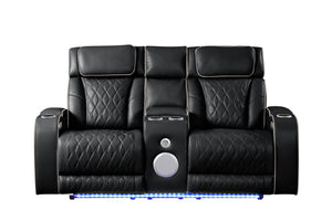 English Elm Fortuner Modern 3PC Upholstery Recliner Living Set with LED, Massage, Wireless Charging & Bluetooth Speakers Black B009S01802