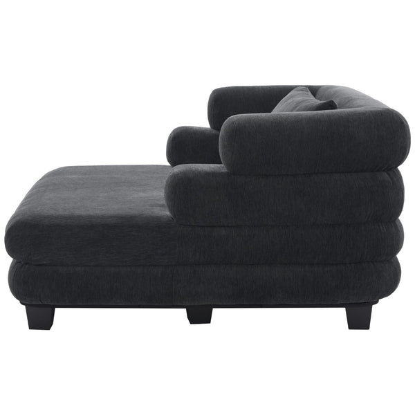 English Elm Oversized Chenille Chaise Lounge Deep Seat Sculptural Armrests Modern Living Room Retreat Black N763P326441B