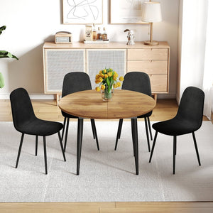 English Elm Table Modern Extendable Dining Set With 4 Black Linen-Cotton Chairs For Stylish Gatherings & Comfort W1151S04141-GIGA