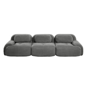English Elm 3-seat Modular Corduroy Sectional Sofa Ergonomic Curved Design for Living Rooms Grey W714S01266